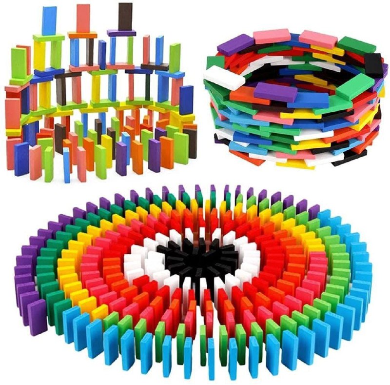 120 PCS Super Domino Blocks, 12 Colors Bulk Wooden Dominoes - Building Block Tile Game Racing Educational Toy for Kids Birthday Party Favor