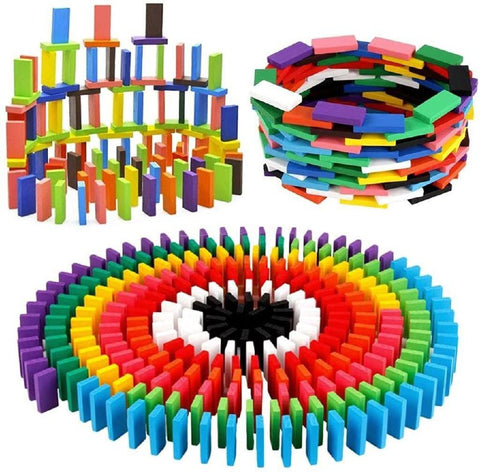 120 PCS Super Domino Blocks, 12 Colors Bulk Wooden Dominoes - Building Block Tile Game Racing Educational Toy for Kids Birthday Party Favor