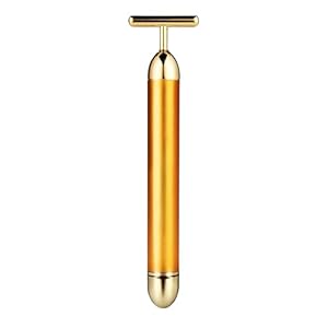 T Shape Brass Head Bar Face Massager With 24k Battery Powered, 6000 Micro Vibration Facial Massage for Exercise Muscles, Skincare - (Golden)