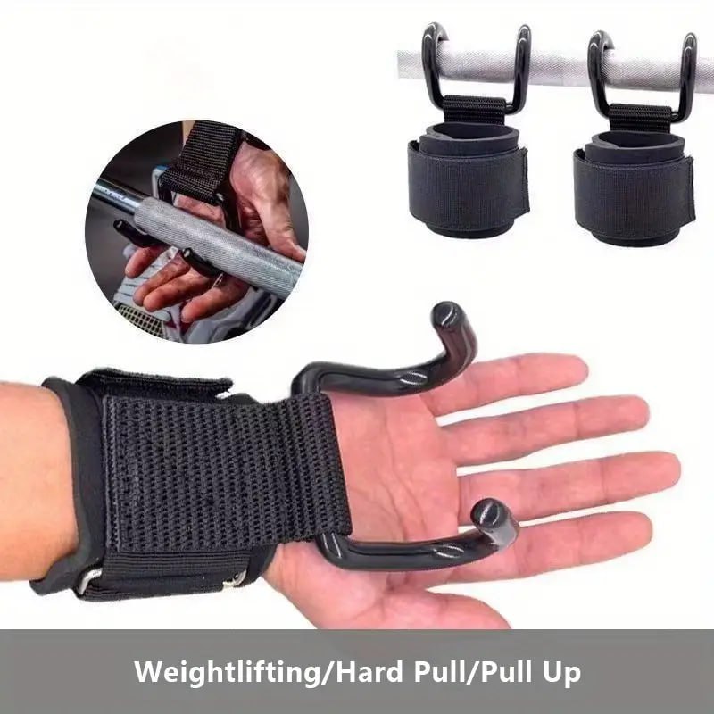 2Pcs Weight Lifting Hooks, Adjustable Wrist Support Straps for Enhanced Grip Strength Metal Dual Hook, Heavy Duty Power Wrist Straps Hand Support for Deadlifts & Pull-Ups, Gym Hook Straps for Men & Women (Black)