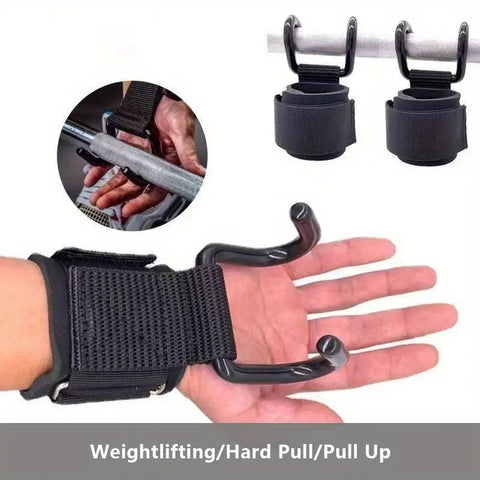 2Pcs Weight Lifting Hooks, Adjustable Wrist Support Straps for Enhanced Grip Strength Metal Dual Hook, Heavy Duty Power Wrist Straps Hand Support for Deadlifts & Pull-Ups, Gym Hook Straps for Men & Women (Black)