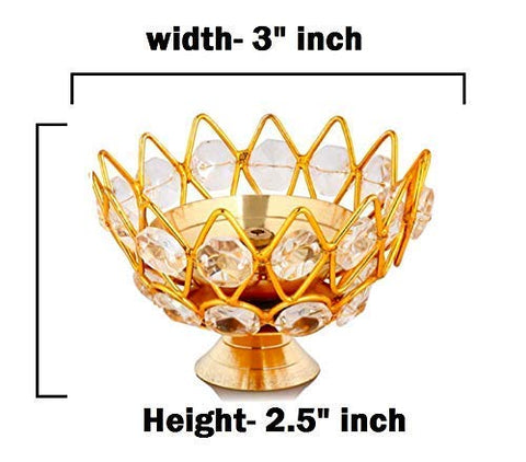 Crystal Bowl Round Shape Akhand Kamal Diya Oil Lamp for Mandir Temple Pooja Articles Decor Diwali Decoration Items for Home (Pack of 8)