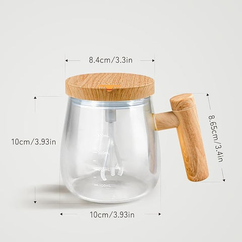Self Stirring Coffee Mug, 400ml Glass Cup with Lid and Handle, Electric Auto Mixing, Transparent