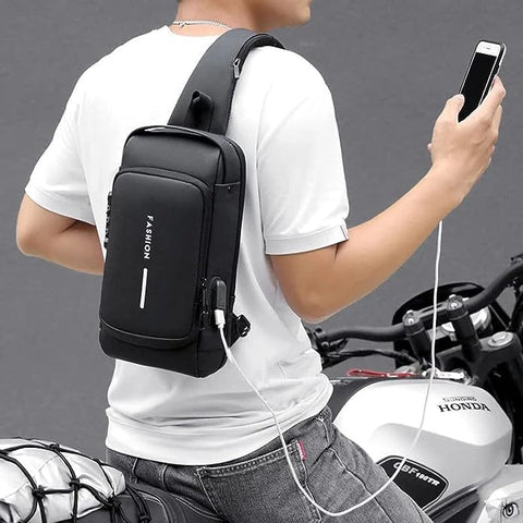Bag Cross backpack Anti Theft Sling For Men & Women Waterproof Shoulder Body with lock USB Charging Port Cable for Travel Hiking,Gym,Picnic & Daily Use