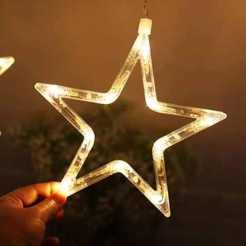 Star Curtain LED String Lights – 138 LED, 8 Flash Modes, Warm White Copper Wire Fairy Lights for Window, Wall, Garden, Diwali, Christmas, Wedding & Home Decoration (3 Meter)