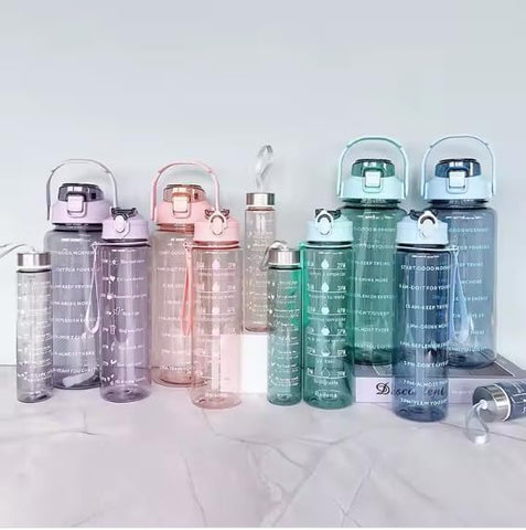 3 pcs Transparent Water Bottle with Motivational Time Marker, Leakproof Durable Sipper Water bottle for office, School, gym