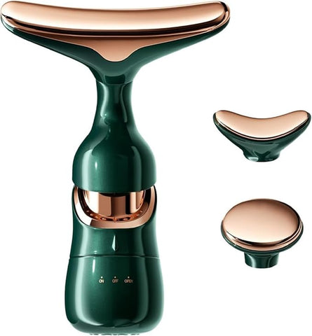 3-in-1 Electric Facial and Neck Massager - Anti-Wrinkle & Anti-Aging Device with Vibration Massage Modes - Face Slimming, Sculpting, Uplifting, Skin Firming, Tightening, and Smoothing Tool for Glowing Skin - (Green)