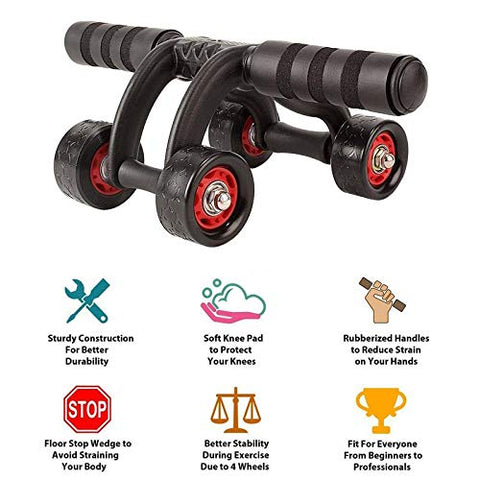4-Wheel Ab Roller for Core Workout, Abdominal Exercise Equipment for Strength and Toning