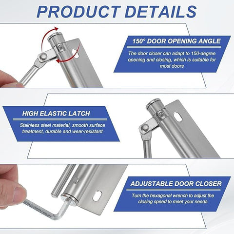 Automatic Door Closer,Spring Door Closer,Adjustable Spring Storm Door Closer, Heavy Duty Safety Spring Door Closer with Allen Key and Screws for Residential Commercial, Soft Closing Door (1)