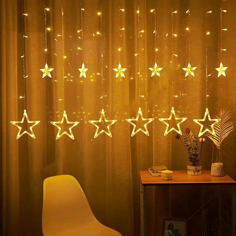 Star Curtain LED String Lights – 138 LED, 8 Flash Modes, Warm White Copper Wire Fairy Lights for Window, Wall, Garden, Diwali, Christmas, Wedding & Home Decoration (3 Meter)