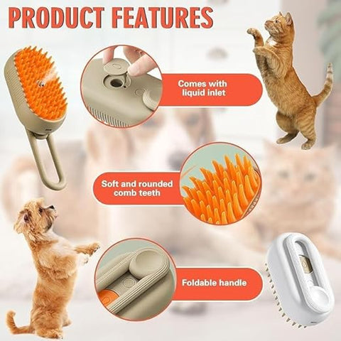 Steam Brush for Dog Cat Steam Brush 3 in 1 Water Brush for Dogs Silicone Massage Dog Comb Electric Multifunctional Water Brush Spa for Dogs USB Rechargeable Steamy Brush for Pet (brush)