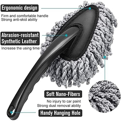 Super Soft Microfiber Car Cleaning Brush - Ideal Mop Duster, Exterior Duster with Handle Multipurpose Dust Cleaner for Home,Car, Kitchen & Computer Small Washable Mini Exteriors and Interiors
