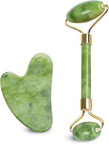 Jade Roller & Gua Sha Set – Natural Green Jade Facial Massager for Anti-Aging, Skin Care, and Muscle Relaxation – Face Roller Tool for Neck, Eyes & Wrinkle Reduction