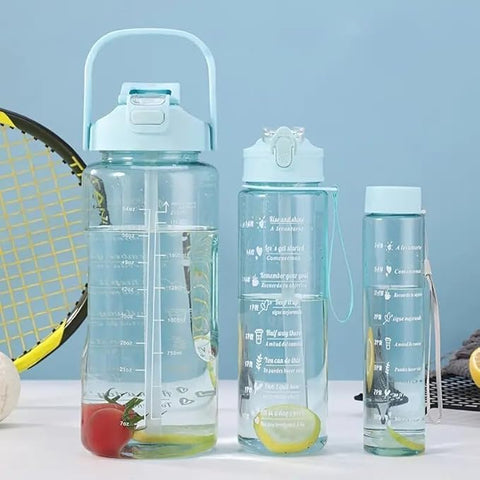 3 pcs Transparent Water Bottle with Motivational Time Marker, Leakproof Durable Sipper Water bottle for office, School, gym