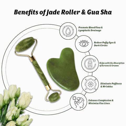 Jade Roller & Gua Sha Set – Natural Green Jade Facial Massager for Anti-Aging, Skin Care, and Muscle Relaxation – Face Roller Tool for Neck, Eyes & Wrinkle Reduction