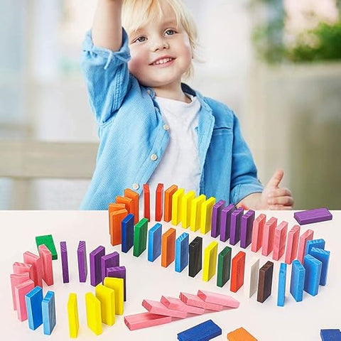 120 PCS Super Domino Blocks, 12 Colors Bulk Wooden Dominoes - Building Block Tile Game Racing Educational Toy for Kids Birthday Party Favor