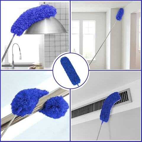 2 In 1 Long Handle Microfiber Ceiling Duster With Cobweb Duster For Dust Cleaning, Extendable Pole 30-100 Inch With Anti Scratch Bendable Head For Cleaning High Stick High Ceiling Fan - Blue