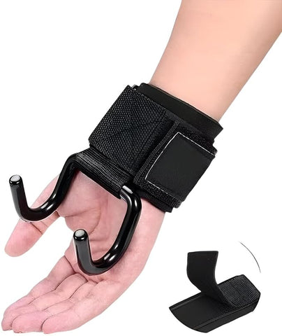 2Pcs Weight Lifting Hooks, Adjustable Wrist Support Straps for Enhanced Grip Strength Metal Dual Hook, Heavy Duty Power Wrist Straps Hand Support for Deadlifts & Pull-Ups, Gym Hook Straps for Men & Women (Black)