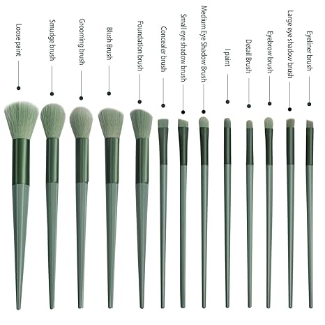 13 Pcs Makeup Brushes Set, Foundation Powder Concealer Eyeshadow Blush Highlighter Eyebrow Brush Make up Brush Set, Travel Makeup Brushes with Cloth Bag for Beginner and Makeup Artist (Green)