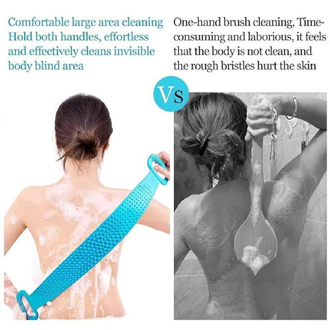 Silicone Body Back Scrubber - Blue Double Side Bathing Brush for Skin Deep Cleaning Massage | Dead Skin Removal Exfoliating Belt for Shower| Back Body Scruber