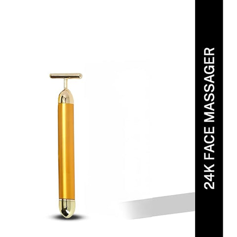 T Shape Brass Head Bar Face Massager With 24k Battery Powered, 6000 Micro Vibration Facial Massage for Exercise Muscles, Skincare - (Golden)