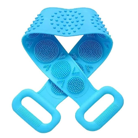 Silicone Body Back Scrubber - Blue Double Side Bathing Brush for Skin Deep Cleaning Massage | Dead Skin Removal Exfoliating Belt for Shower| Back Body Scruber