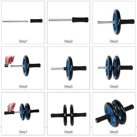 Anti Skid Double Wheel- AB Roller -for Abdominal Stomach - ab excersice equipment - abs workout equipment -with Knee Mat ab excerciser Steel Handle for men ab roller wheel