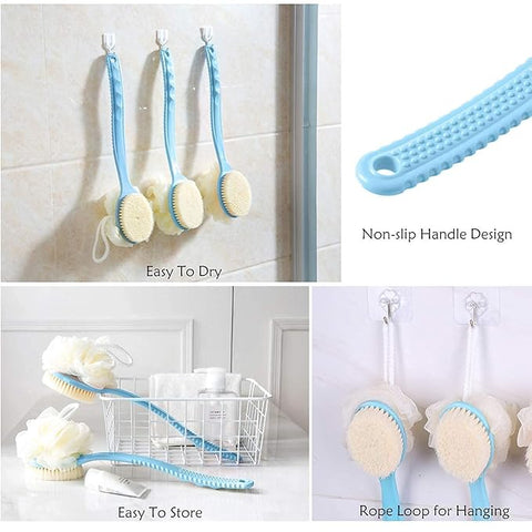 Bliss Times 2 in 1 Body Brush - Back Body Loofah Brush Curved Long Handled with Bristles Back Scrubber for Improve Skin Exfoliating Bath, Massage, Wet or Dry Brushing Back Scrubber for Shower