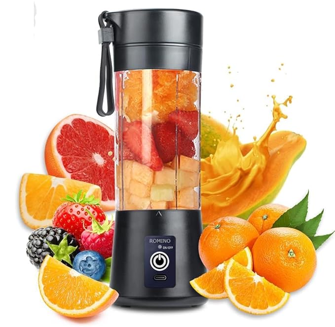 Juicer Mixer Blender For Smoothies & Juices, Rechargeable 6 Blades Mini Bottle Juicer Blender Smoothie Shaker, Electric Travel Juice Maker Fruits Juice Grinder 380ml(Multi), 200 Watts