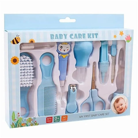 Portable Manicure Grooming Kit for New Born Baby|10 in 1 Healthcare Accessories Set to Keep Infants & Toddlers Clean|Perfect Nursery Gift with Nail, Hair, Ear Grooming Tools for Kids (Blue)