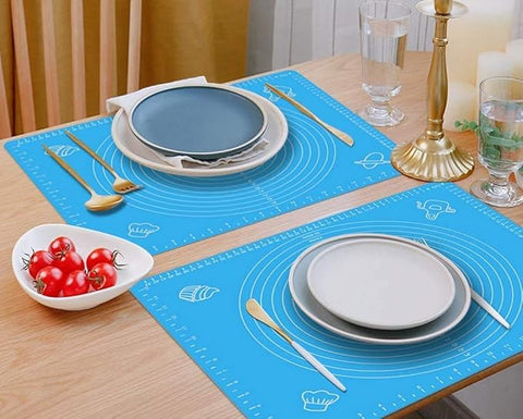 Silicon Roti mat Baking Mat Chapati Atta Kneading Mat Non-Stick Fondant Rolling Mat Stretchable for Kitchen Roti Chapati Cake Blue Color(50 * 40 cm)