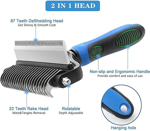 Dog Brush Dogs Comb, 2 in 1 Deshedding Tool & Dematting Undercoat Rake for Mats & Tangles Removing, Dog Grooming Kit Deshedding Comb for Dogs, Great for Short to Long Hair Small Large Breed
