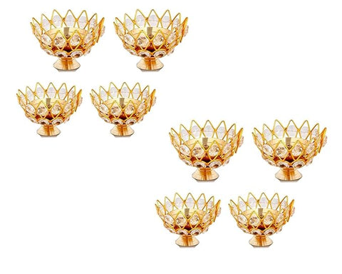 Crystal Bowl Round Shape Akhand Kamal Diya Oil Lamp for Mandir Temple Pooja Articles Decor Diwali Decoration Items for Home (Pack of 8)