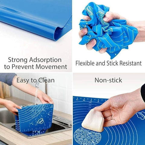 Silicon Roti mat Baking Mat Chapati Atta Kneading Mat Non-Stick Fondant Rolling Mat Stretchable for Kitchen Roti Chapati Cake Blue Color(50 * 40 cm)