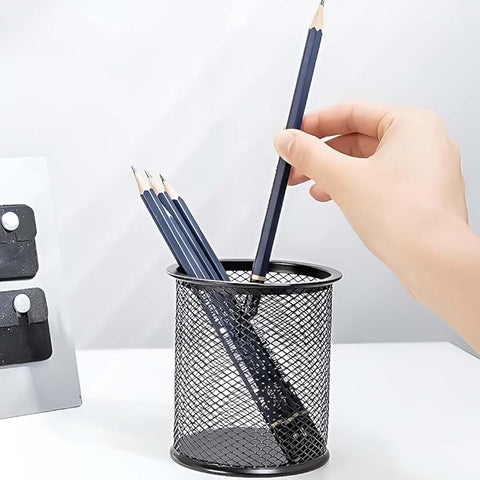 Pen Holder Mesh Pencil Holder Durable Metal Pencil Holder for Office Desk Round Black Pen Organizer 4 Pack