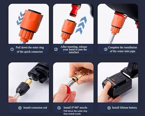 Portable Wireless Pressure Washer Gun 48V 12000mAh High Pressure Water Gun for Car Wash and Bike Cleaning with Adjustable Nozzle and 5M Hose Pipe/*-