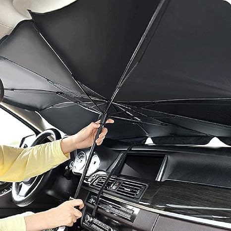 Car Sun Shade Windshield Cover, Umbrella Windshield Sun Shades for Car Front Window，Sun Protection & Heat Insulation Foldable, Full Cover Sun Shade for Most Vehicles (Z Black)