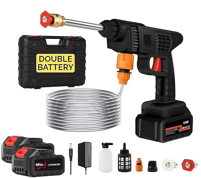 Portable Wireless Pressure Washer Gun 48V 12000mAh High Pressure Water Gun for Car Wash and Bike Cleaning with Adjustable Nozzle and 5M Hose Pipe/*-