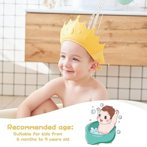 Baby bath Shower Cap,Bath Visor hat for Eye and Ear wash Protection,Adjustable Silicone Bathing Crown Waterproof Shampoo hat for Washing Hair, Shower Bathing Protection Bath Cap for Toddler, Baby, Kids, Children
