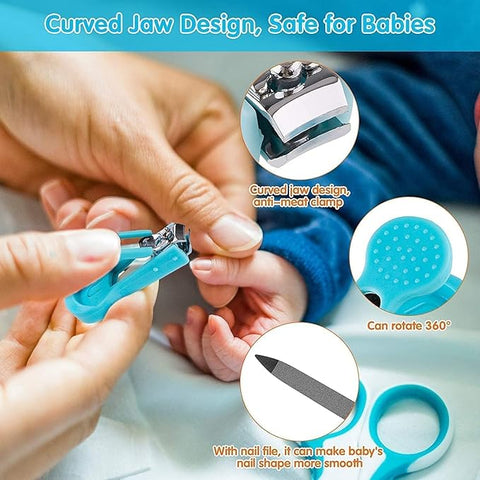 Portable Manicure Grooming Kit for New Born Baby|10 in 1 Healthcare Accessories Set to Keep Infants & Toddlers Clean|Perfect Nursery Gift with Nail, Hair, Ear Grooming Tools for Kids (Blue)