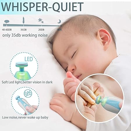 Baby Nail Trimmer New Born with Lights | Electric Baby Nail Cutter 0-6 Months with Multiple Filer Heads Adjustment | New Born Baby Products, Pack of 1