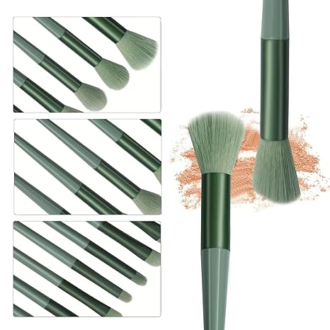 13 Pcs Makeup Brushes Set, Foundation Powder Concealer Eyeshadow Blush Highlighter Eyebrow Brush Make up Brush Set, Travel Makeup Brushes with Cloth Bag for Beginner and Makeup Artist (Green)