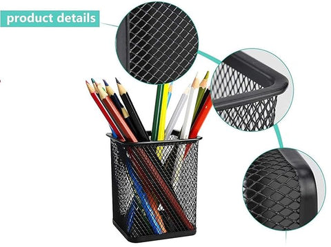 Mesh Pencil Holder Square Pen Cups For Desk Organizer Classroom Organization Pencil Holders Wire Makeup Brush Holders For Desk Office Supplies -4Pcs,Black