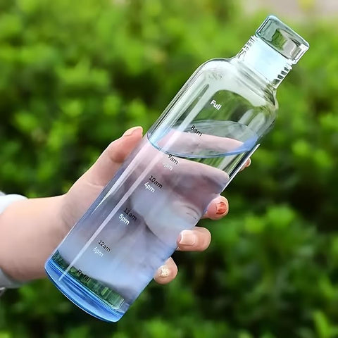 Glass Borosilicate Water Bottles, H2O Fridge Water Bottle With Cap, Leak Proof & Airtight Lid, Water Bottle For Office, School, College - 500ML Bottles With Time Marker (Blue 500ML)
