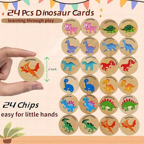 Memory Game for Kids, 24Pcs Wooden Flash Cards for Toddlers Memory Matching, Educational Dinosaur Find Toys Preschooler Early Memory Practice Learning Activities, Gifts for Boys Girls