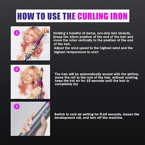 5 in 1 Hot Air Brush Hair Dryer & Volumizer, 1000W Multifunctional Hair Styler Tool  Technology | Professional Salon-Quality Fast Drying, 3 Heat Settings, Lightweight Portable Design, Suitable for All Types Styling & Scalp Massager