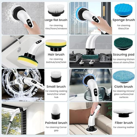 Electric Spin Scrubber,Cleaning Brush Scrubber for Home, 400RPM/Mins-9 Replaceable Brush Heads-90Mins Work Time,Adjustable Size,2 Adjustable Speeds for Bathroom Shower Bathtub (Multicolour)