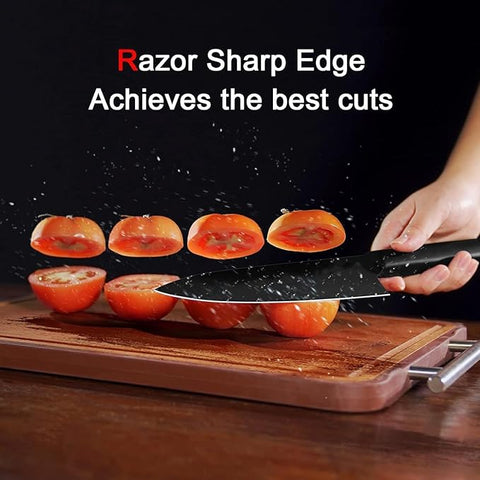 Stainless Steel 3 Pieces Professional Kitchen Knife Set/Meat Knife/Chef Knife with Non-Slip Handle Sharp Manual Sharpening for Home Kitchen & Restaurant(Black)
