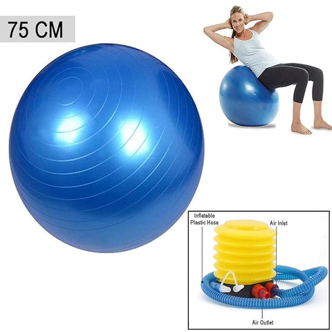 Anti Burst Exercise Gym Ball with Pump Anti-Slip Balance Stability Ball Yoga Ball Extra Thick Swiss Birthing Exercise Ball for Home 75 CM (Multi Color)