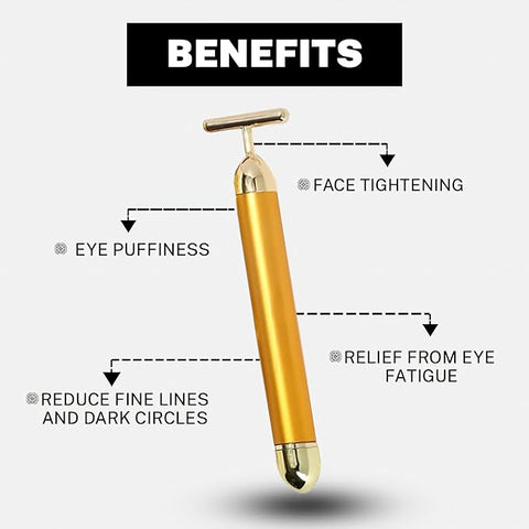 T Shape Brass Head Bar Face Massager With 24k Battery Powered, 6000 Micro Vibration Facial Massage for Exercise Muscles, Skincare - (Golden)